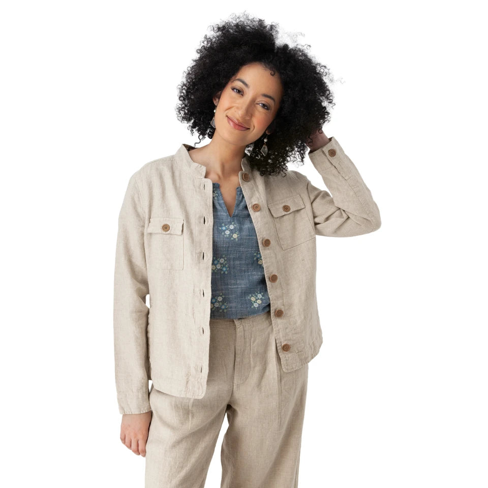 AVENTURA Leni Linen Mandarin Collar Jacket