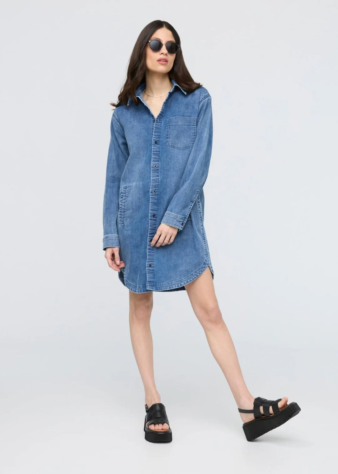 DUER  Performance Denim Lite Shirt Dress Women's