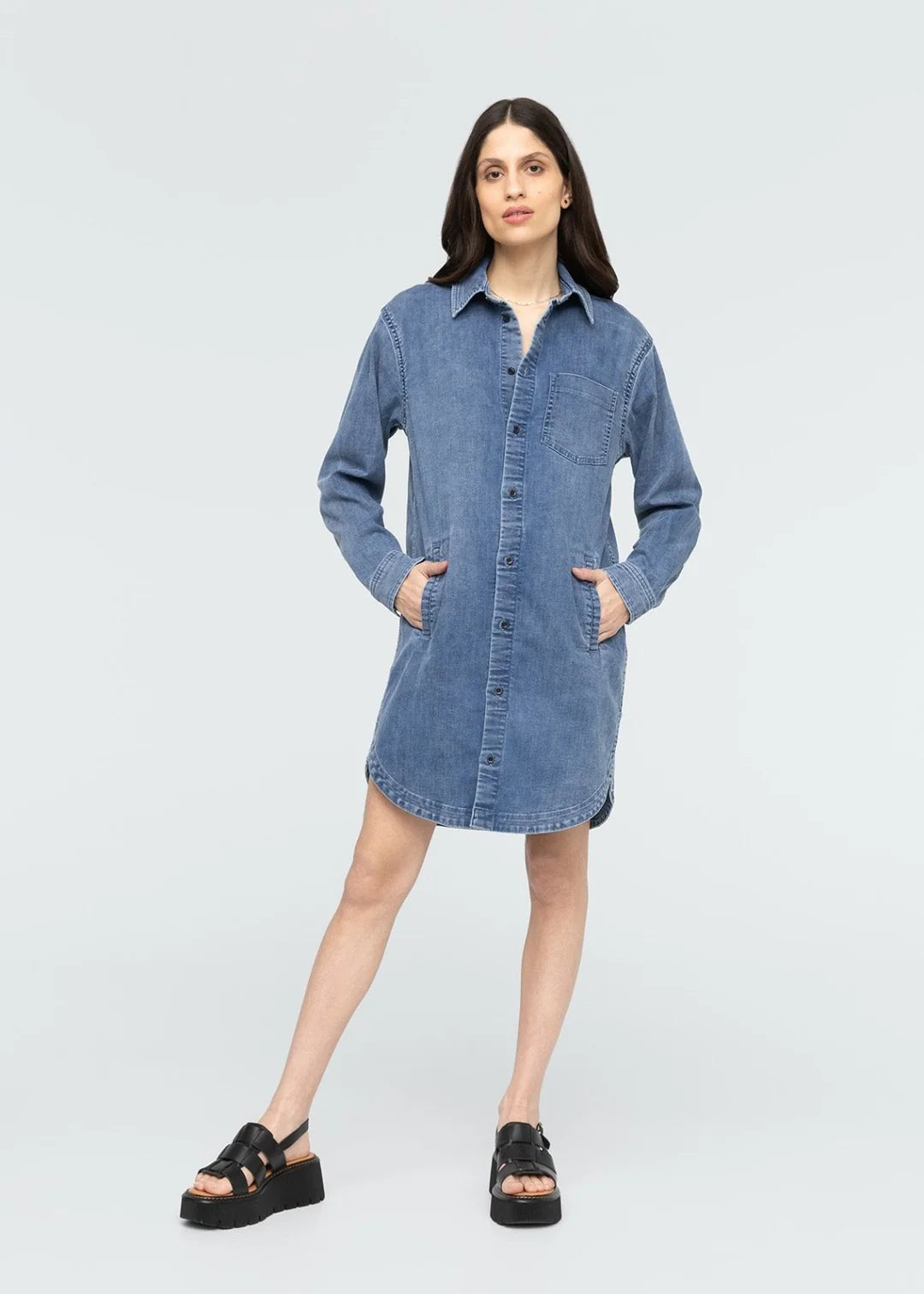 DUER  Performance Denim Lite Shirt Dress Women's