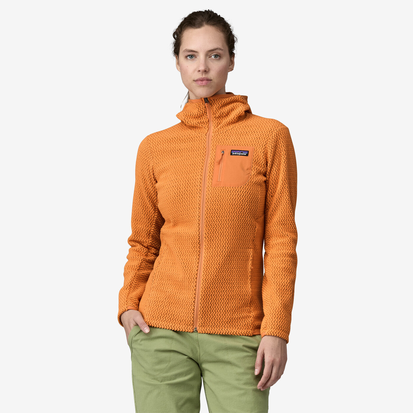 パタゴニア レディース　 R1 フルジップ フーディ ポーラテック M オレンジ PATAGONIA R1 Air Full-Zip Hoody Women's – Walking Mod